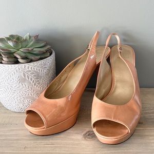 Stuart Weitzman Peep Toe Peach Sling Back Pump 8